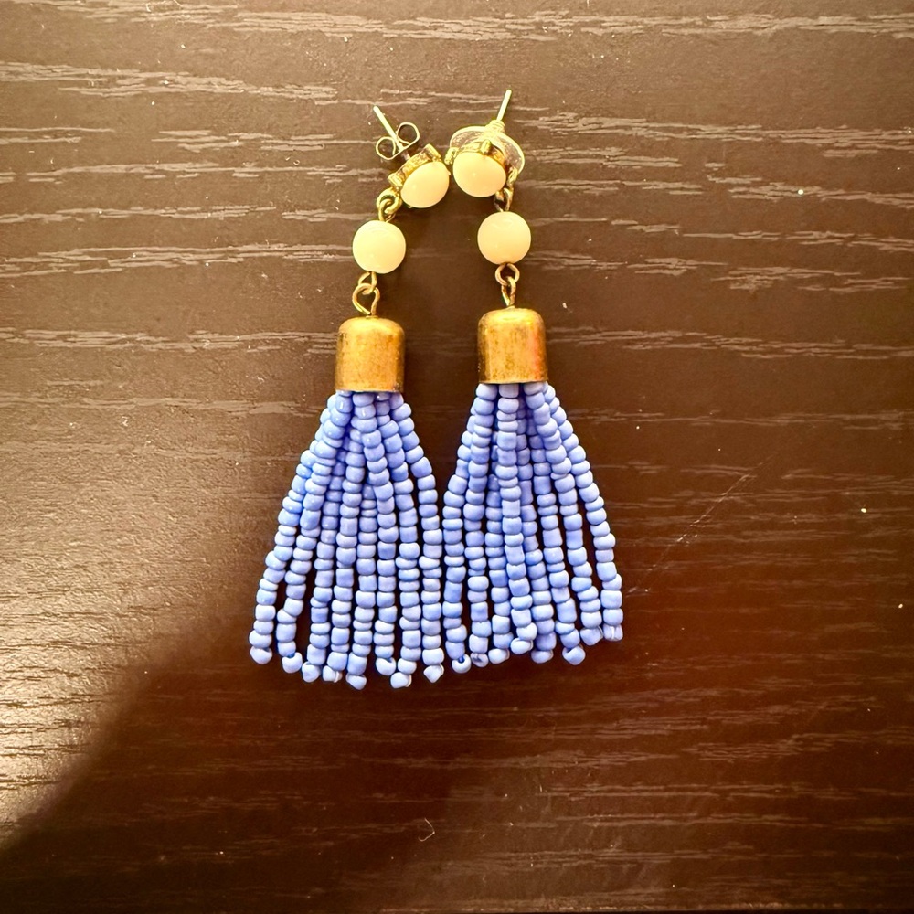 Blue Beaded Tassel Earrings
